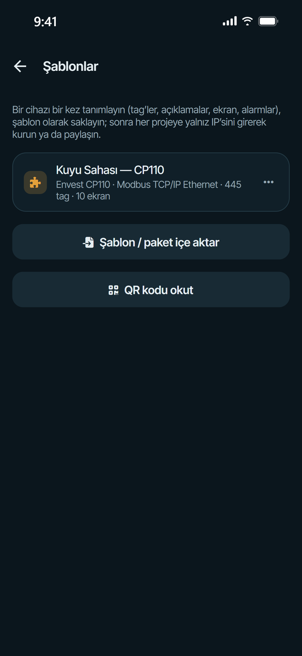 Şablonlar — kayıtlı cihaz şablonları