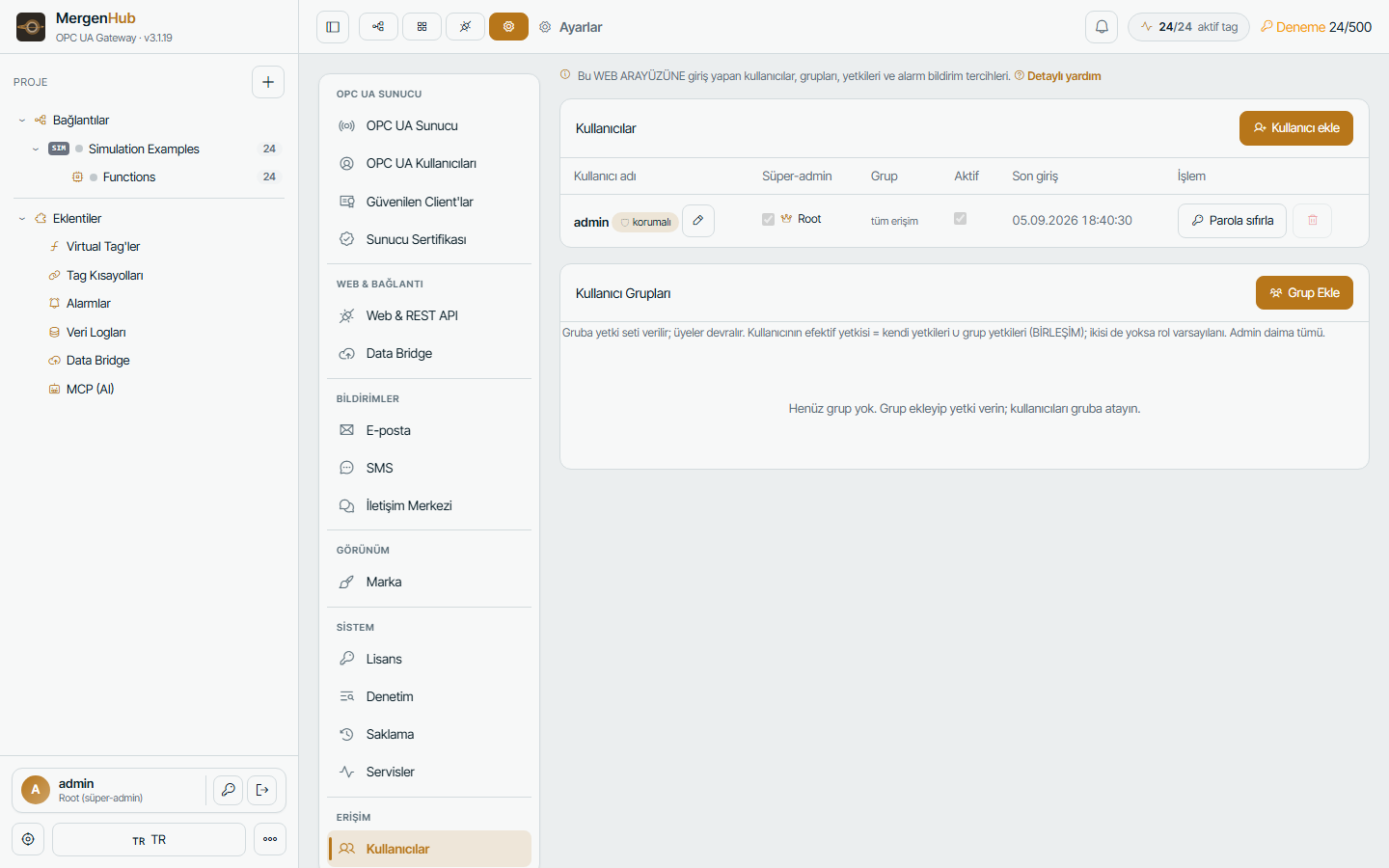 Settings › Users — accounts, groups and permissions