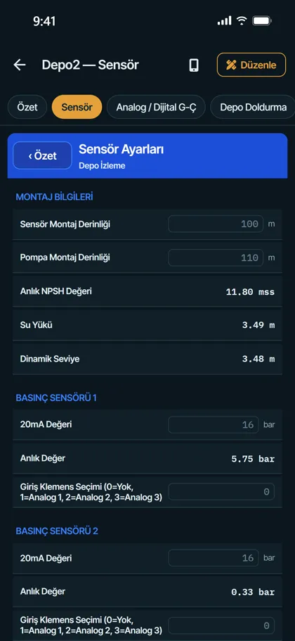 Settings tab on the phone: Envest AQUA CNT 100+