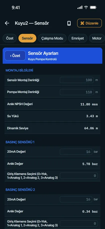 Settings tab on the phone: Envest AQUA CNT 100+