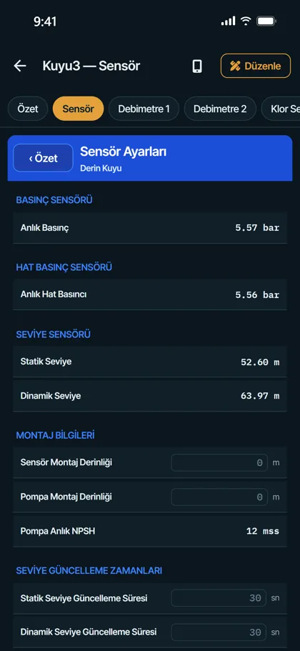 Telefonda ayar sekmesi: Envest OCP110 Kuyu Panosu (Omron CP2E)