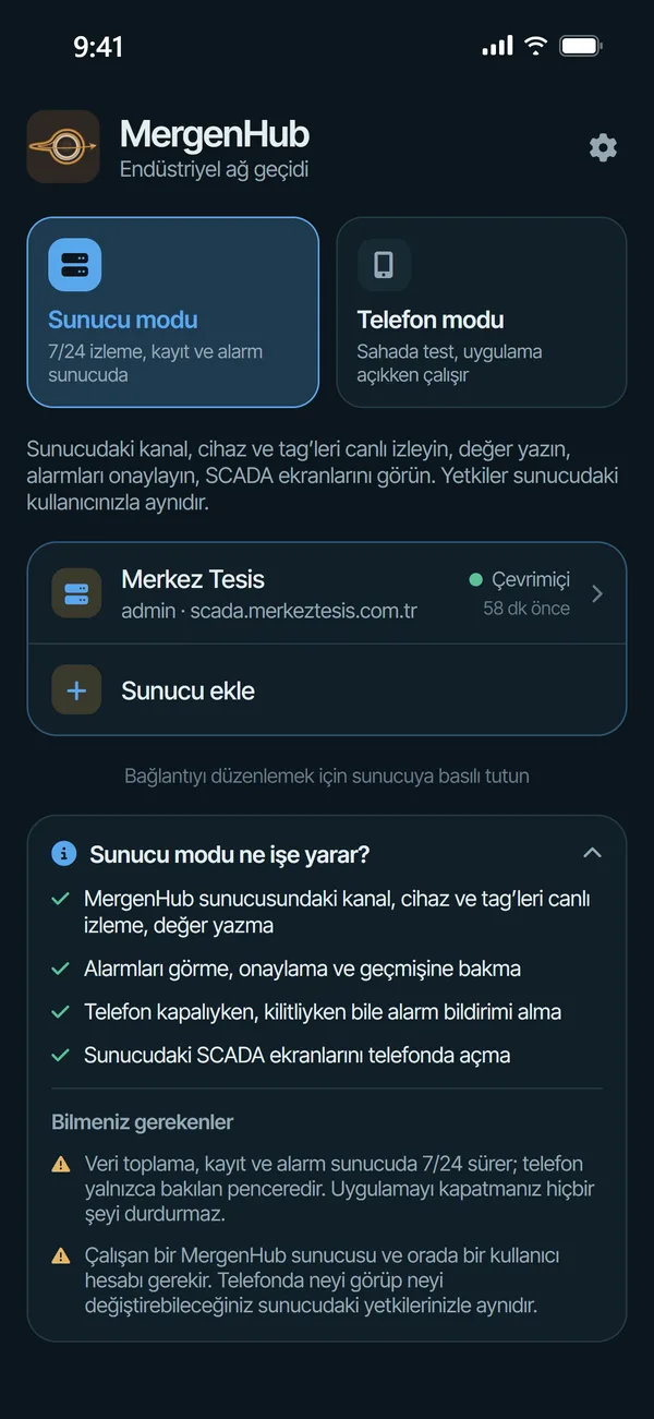 İki mod: sunucuya bağlanın ya da sunucusuz çalışın