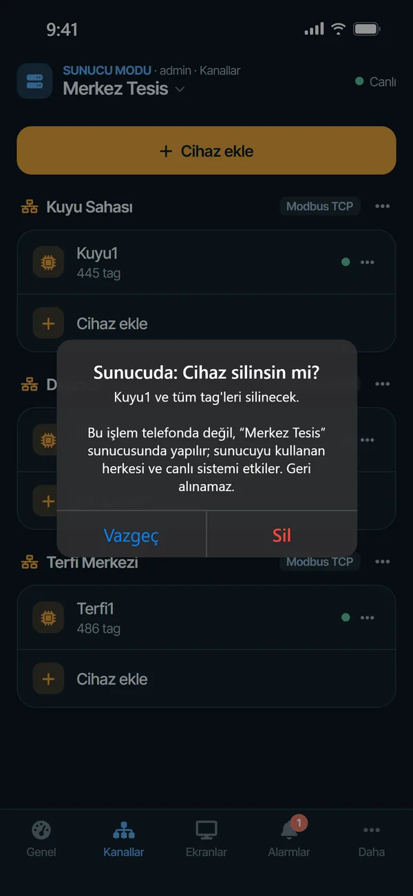 Sunucuda yapılacak her silme ve değişiklik açıkça onaylatılır